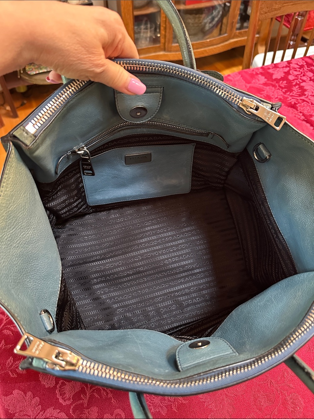Prada Green/Teal Leather Tote Bag - Picture 4 of 4